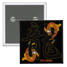 Kanji Koi Fish Dragon Buttons