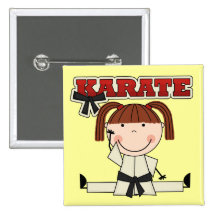 KARATE - Brunette Girl T-shirts and Gifts Button
