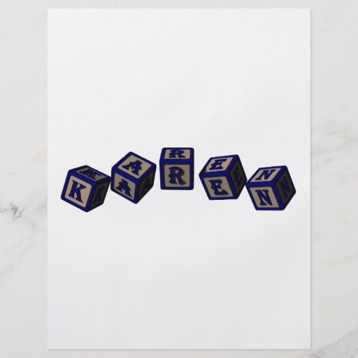 Karen toy blocks in blue personalized flyer
