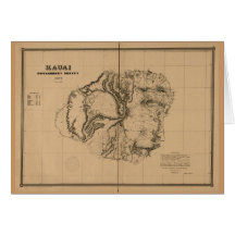 Kauai, 1878, Vintage Hawaii Map Greeting Card