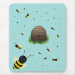 KAWAII BEE SWARM AND HIVE BLUE mousepads