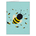 kawaii bee swarm and polka dots pastel blue greeting cards