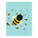 kawaii bee swarm and polka dots pastel blue postcard