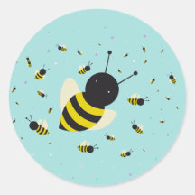 kawaii bee swarm and polka dots pastel blue round sticker