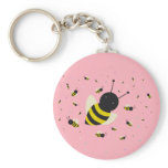 kawaii bee swarm and polka dots pastel pink key chain