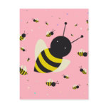 kawaii bee swarm and polka dots pastel pink postcards