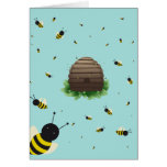 kawaii beehive and beeswarm greeting cards