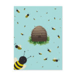 kawaii beehive and beeswarm postcards