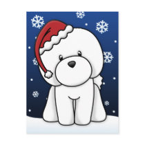 Kawaii Bichon Frise Christmas Postcard