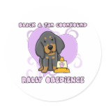 Kawaii Black and Tan Coonhound Rally Obedience Round Stickers