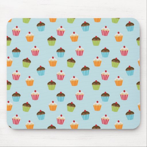 Kawaii blue cupcake pattern print. mouse pads