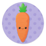 Kawaii Carrot on Purple Polka Dots Round Stickers