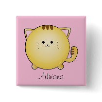 Kawaii Cartoon Cat on Pink Name Badge