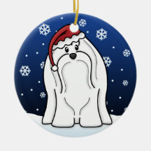 Kawaii Cartoon Maltese Christmas Ornament