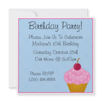 Kawaii Cherry Cupcake Birthday Party Invitations