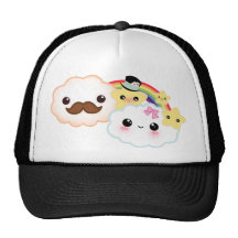 Kawaii cloud couple with rainbow and stars hats