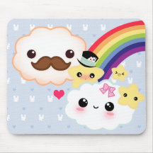 Kawaii cloud couple with rainbow and stars mouse mats