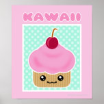 Kawaii Cupcake Cherry Poster posters