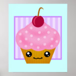 Kawaii Cupcake Cherry Poster posters
