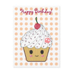 Kawaii Cupcake in Polka Dots "Happy Birthday" Postcard