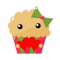 Kawaii Cupcake Muffin Holding Hearts Cut Outs