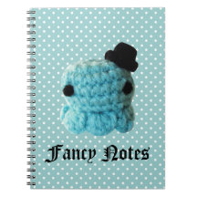 Kawaii Cute Crochet Amigurumi Octopus Top Hat Blue Spiral Note Book