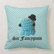 Kawaii Cute Crochet Amigurumi Octopus Top Hat Blue Pillow