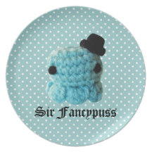 Kawaii Cute Crochet Amigurumi Octopus Top Hat Blue Plates