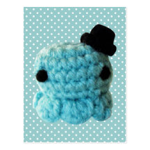 Kawaii Cute Crochet Amigurumi Octopus Top Hat Blue Postcards
