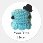 Kawaii Cute Crochet Amigurumi Octopus Top Hat Blue Round Sticker