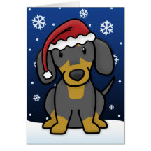 Kawaii Dachshund Christmas Card (Black & Tan)