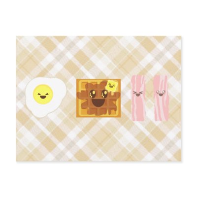 kawaii eggs waffle bacon breakfast post cards by kawaiifiveo