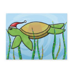 Kawaii Green Sea Turtle Christmas postcards
