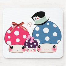 Kawaii happy mushrooms family mouse pad