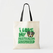 Kawaii I Love My Tri Colour Australian Shepherd Canvas Bags