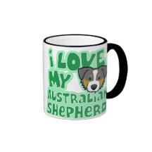 Kawaii I Love My Tri Colour Australian Shepherd Coffee Mugs