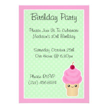 Kawaii Ice Cream Cone Birthday Party Invitations