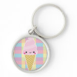 Kawaii Ice Cream Cone on Colourful Checks keychains