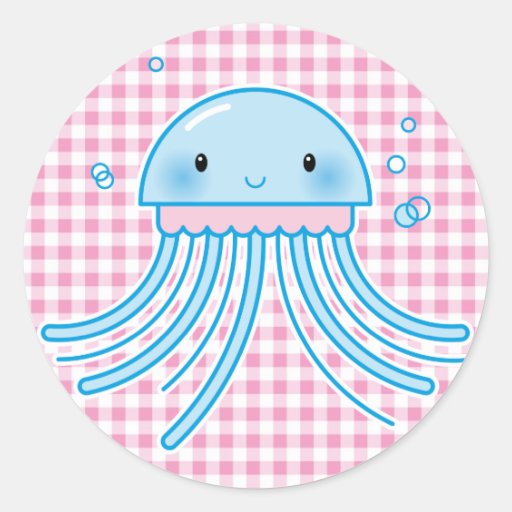 Kawaii jellyfish round stickers