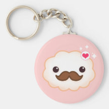 Kawaii moustache cloud on pink keychain