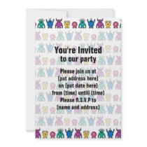 Kawaii Rainbow Alien Monsters Pattern Personalised Invitation