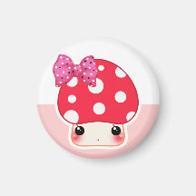 Kawaii red mushroom with cute polka dots bow refrigerator magnet