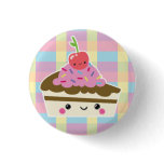 Kawaii Slice of Cake on Colourful Checks buttons