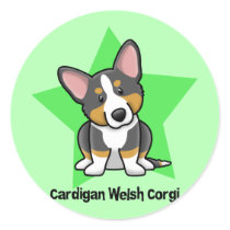 Kawaii Star Black & Tan Cardigan Welsh Corgi Round Stickers