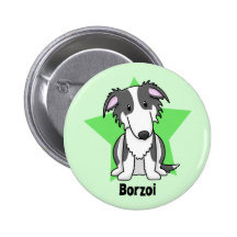 Kawaii Star Black & White Borzoi Pinback Button