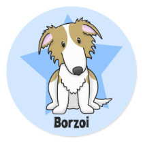 Kawaii Star Borzoi Round Sticker