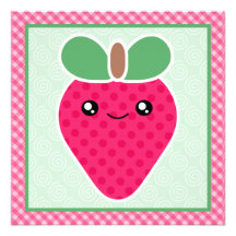 Kawaii Strawberry Birthday Party Invitations