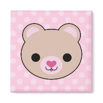 Kawaii Teddy Bear Pink Polka Dots Magnet