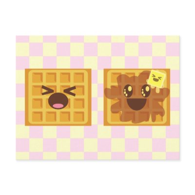 kawaii waffles good morning breakfast! post cards by kawaiifiveo