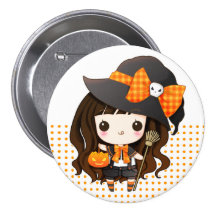 Kawaiii Halloween witch Pinback Buttons
